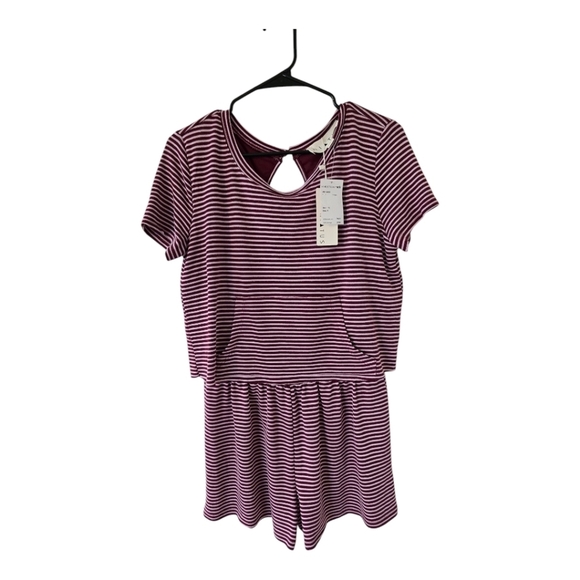 hiatus Pants - Hiatus Romper Women Sz M Striped Red White Layered Short Sleeve Pockets New